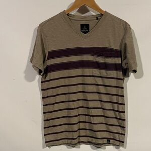 Prana Men's Brown and Purple Striped V-Neck Tee